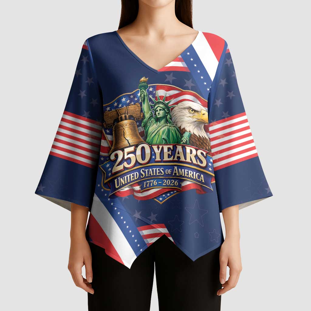 America 250th Anniversary Kimono Sleeve Blouse USA 1776-2026 Patriotic Eagle