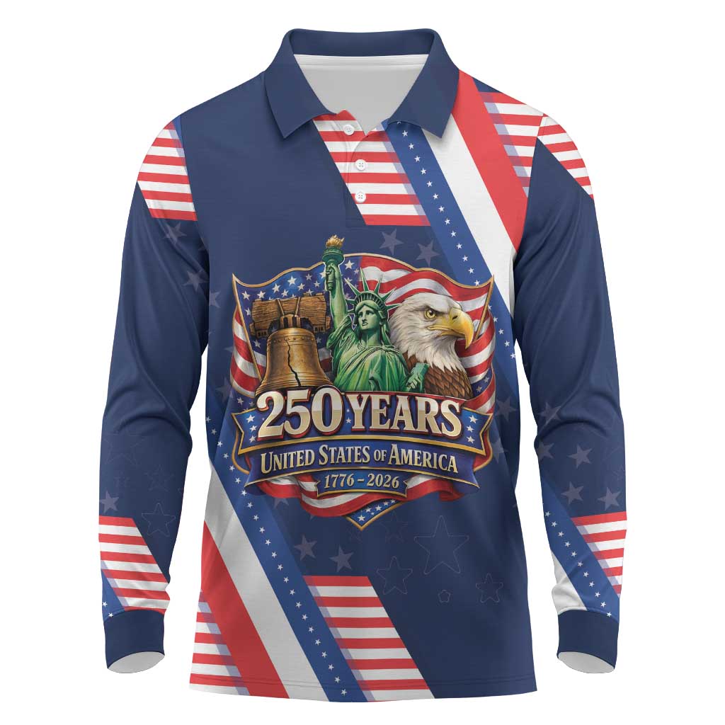 America 250th Anniversary Long Sleeve Polo Shirt USA 1776-2026 Patriotic Eagle