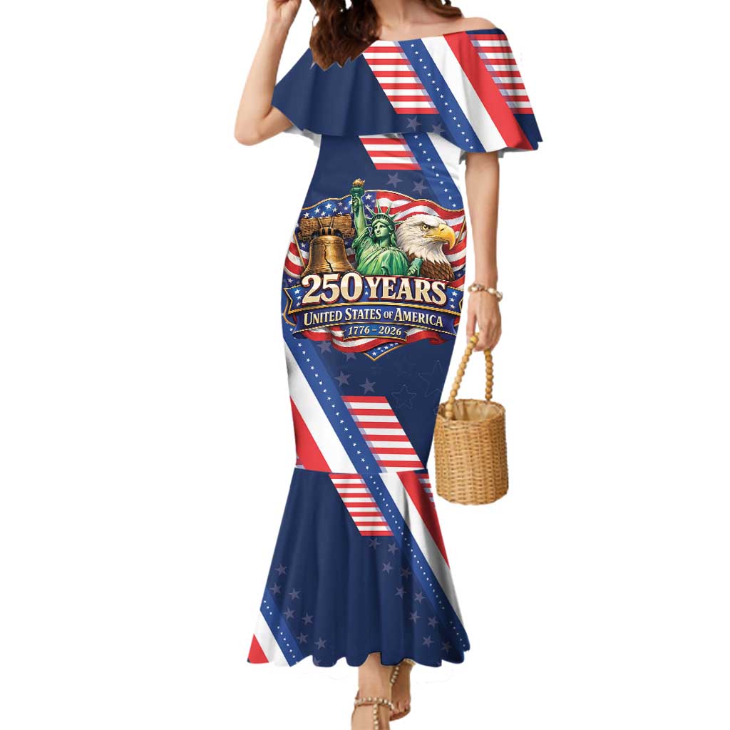 America 250th Anniversary Mermaid Dress USA 1776-2026 Patriotic Eagle