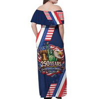 America 250th Anniversary Off Shoulder Maxi Dress USA 1776-2026 Patriotic Eagle