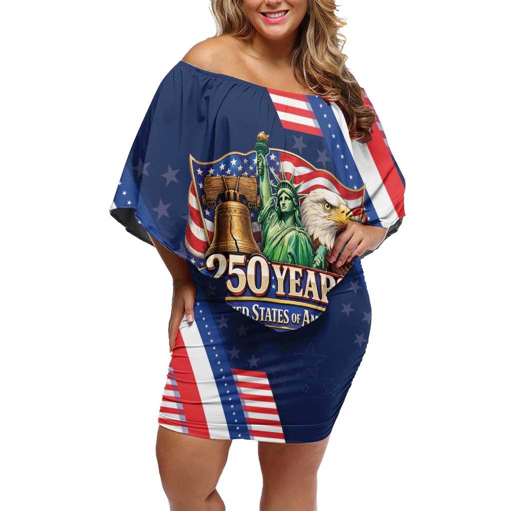 America 250th Anniversary Off Shoulder Short Dress USA 1776-2026 Patriotic Eagle
