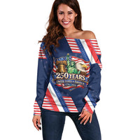 America 250th Anniversary Off Shoulder Sweater USA 1776-2026 Patriotic Eagle