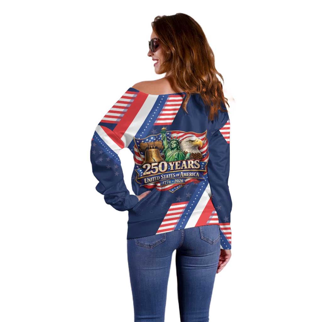America 250th Anniversary Off Shoulder Sweater USA 1776-2026 Patriotic Eagle
