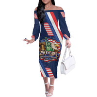 America 250th Anniversary Off The Shoulder Long Sleeve Dress USA 1776-2026 Patriotic Eagle