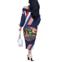 America 250th Anniversary Off The Shoulder Long Sleeve Dress USA 1776-2026 Patriotic Eagle
