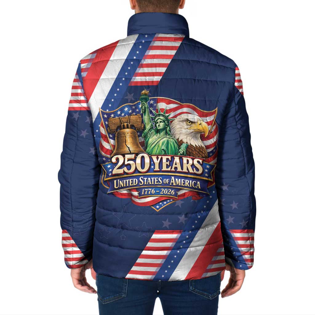 America 250th Anniversary Padded Jacket USA 1776-2026 Patriotic Eagle