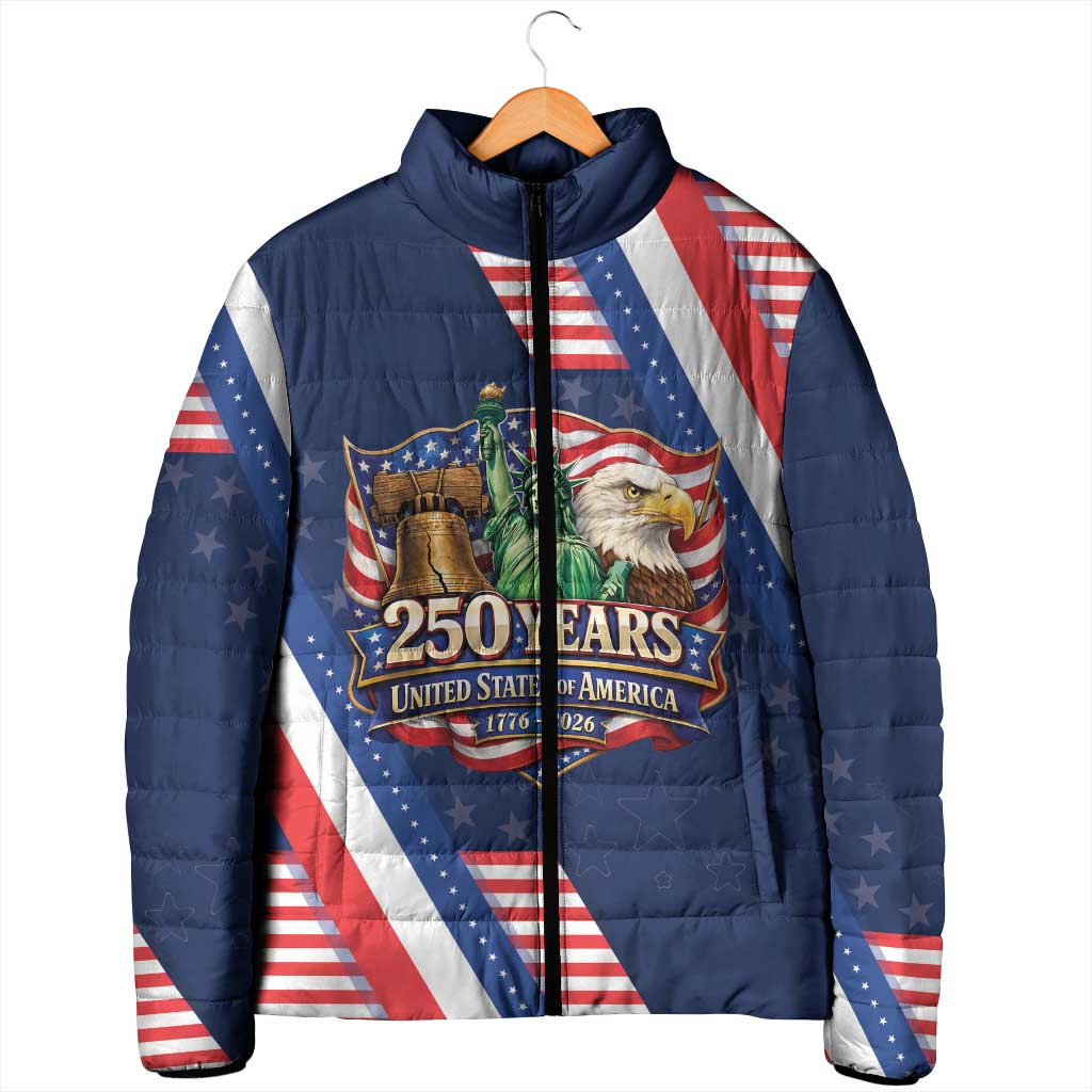 America 250th Anniversary Padded Jacket USA 1776-2026 Patriotic Eagle