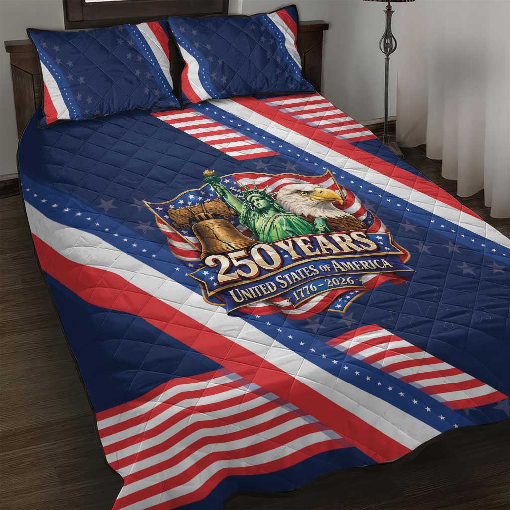America 250th Anniversary Quilt Bed Set USA 1776-2026 Patriotic Eagle