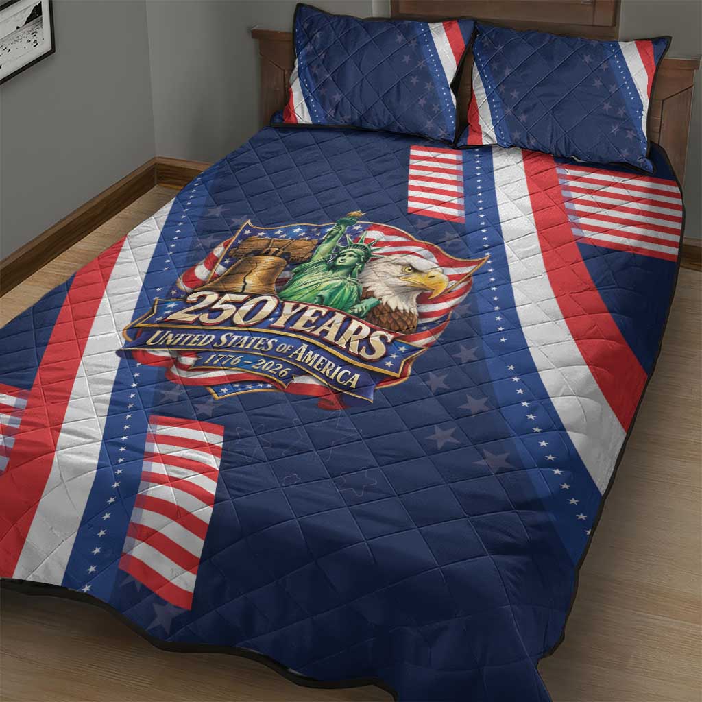 America 250th Anniversary Quilt Bed Set USA 1776-2026 Patriotic Eagle