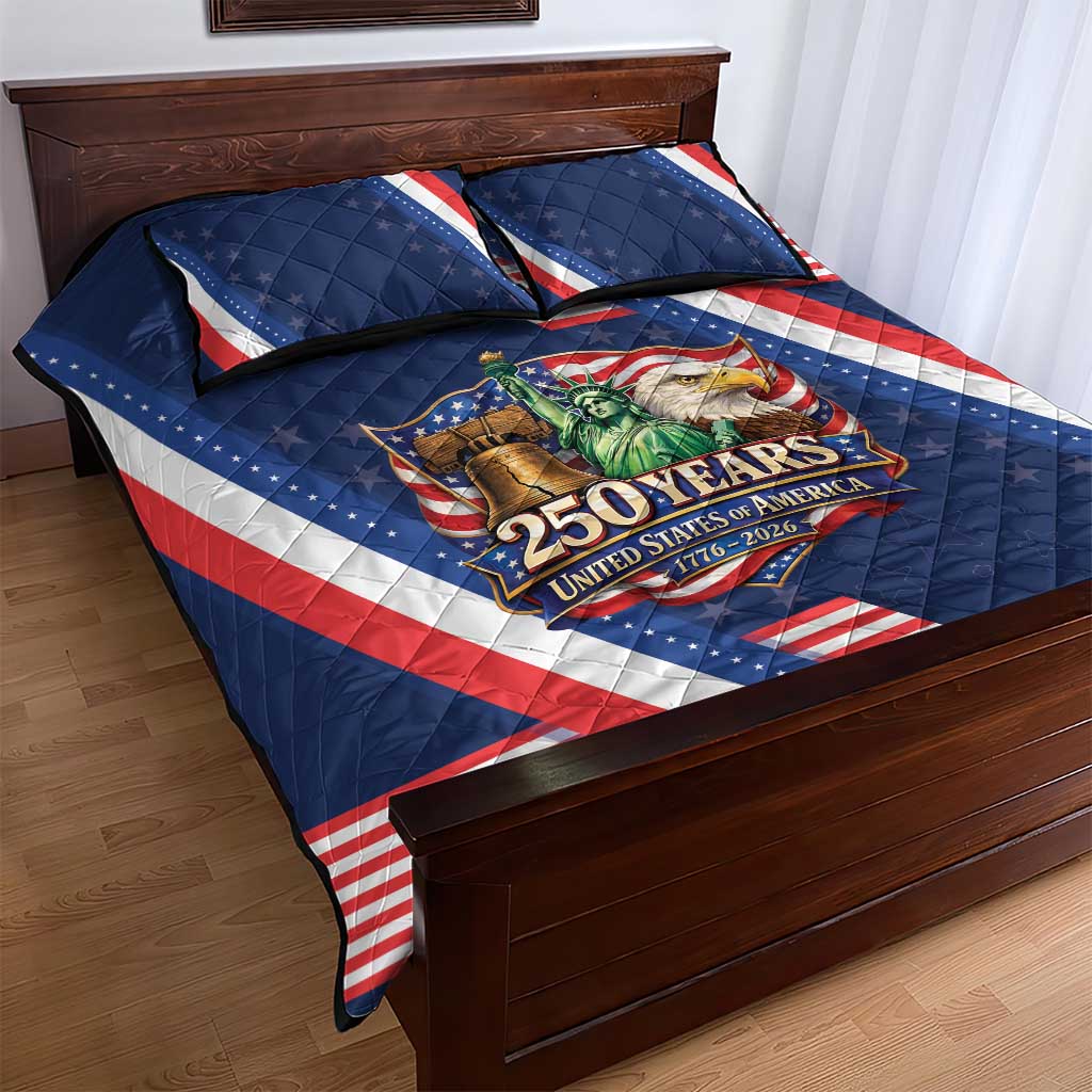 America 250th Anniversary Quilt Bed Set USA 1776-2026 Patriotic Eagle