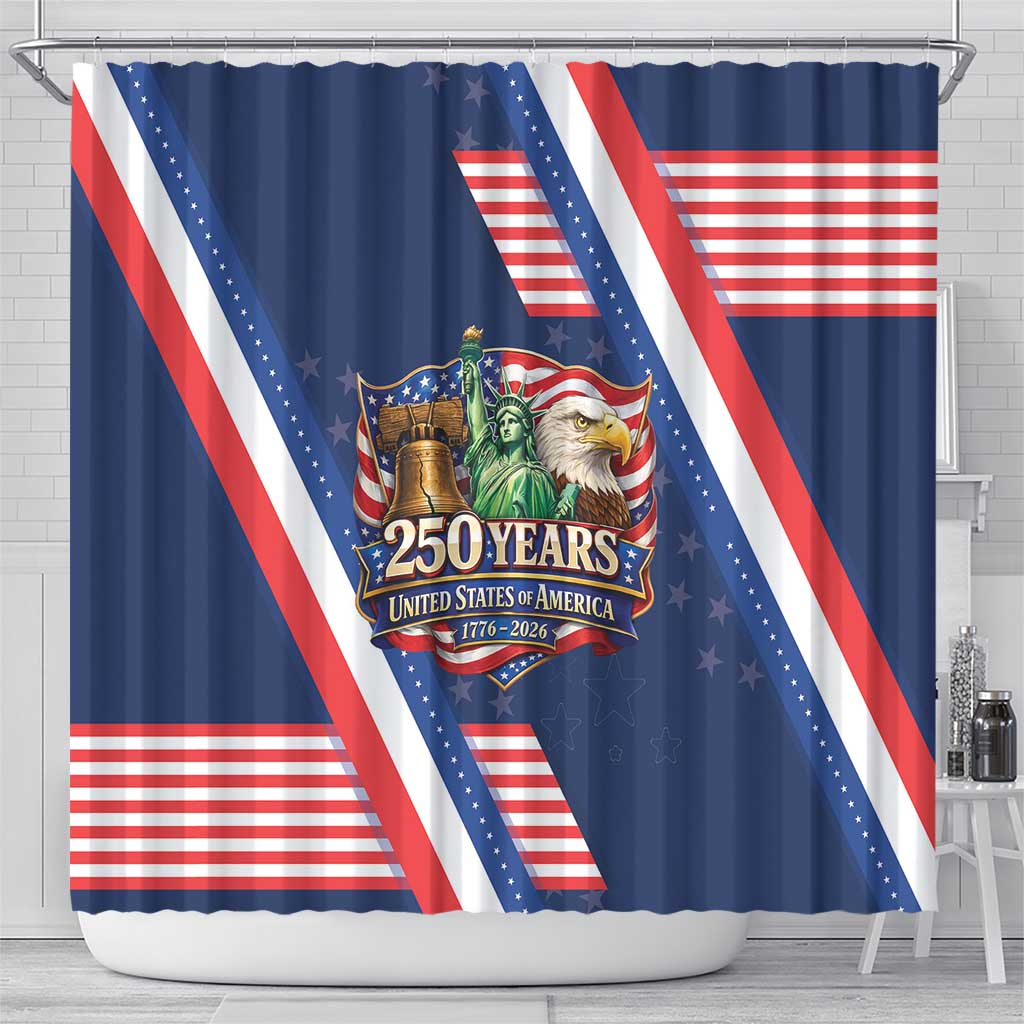 America 250th Anniversary Shower Curtain USA 1776-2026 Patriotic Eagle