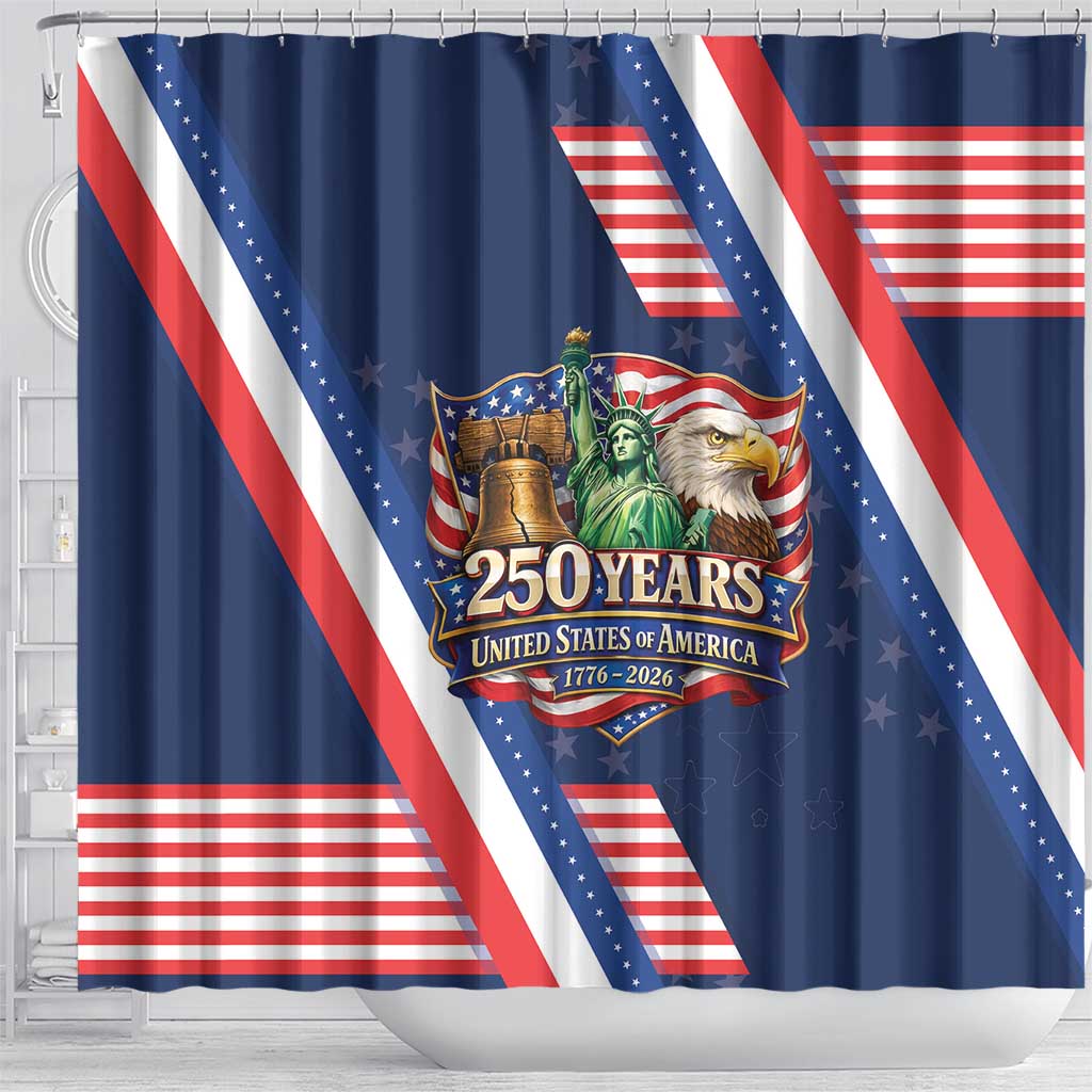 America 250th Anniversary Shower Curtain USA 1776-2026 Patriotic Eagle