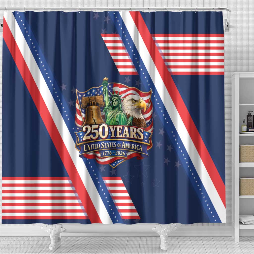 America 250th Anniversary Shower Curtain USA 1776-2026 Patriotic Eagle