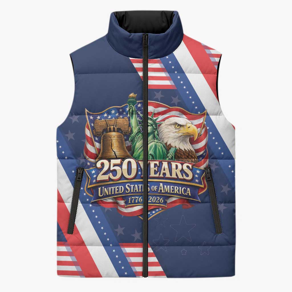 America 250th Anniversary Sleeveless Puffer Jacket USA 1776-2026 Patriotic Eagle