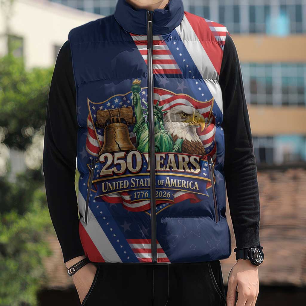 America 250th Anniversary Sleeveless Puffer Jacket USA 1776-2026 Patriotic Eagle