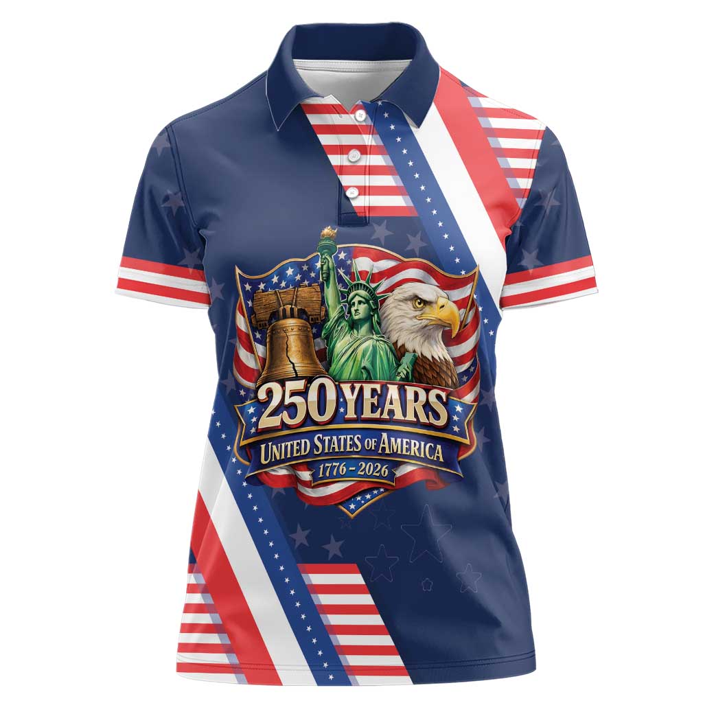 America 250th Anniversary Women Polo Shirt USA 1776-2026 Patriotic Eagle