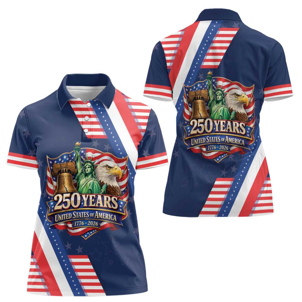 America 250th Anniversary Women Polo Shirt USA 1776-2026 Patriotic Eagle