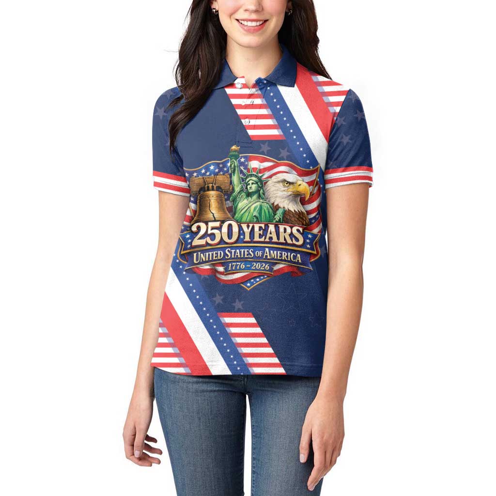America 250th Anniversary Women Polo Shirt USA 1776-2026 Patriotic Eagle