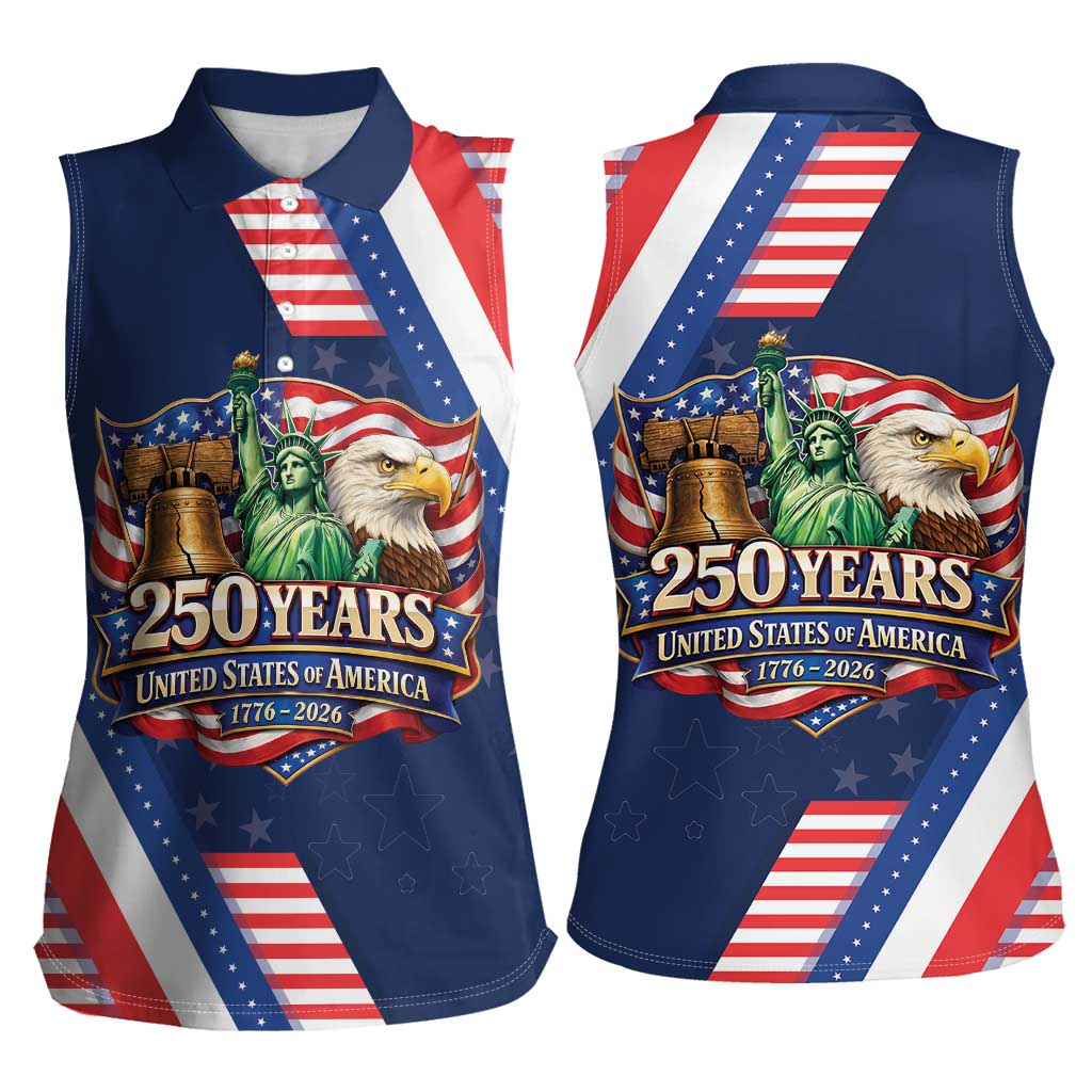 America 250th Anniversary Women Sleeveless Polo Shirt USA 1776-2026 Patriotic Eagle