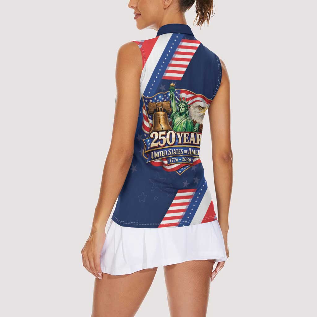America 250th Anniversary Women Sleeveless Polo Shirt USA 1776-2026 Patriotic Eagle
