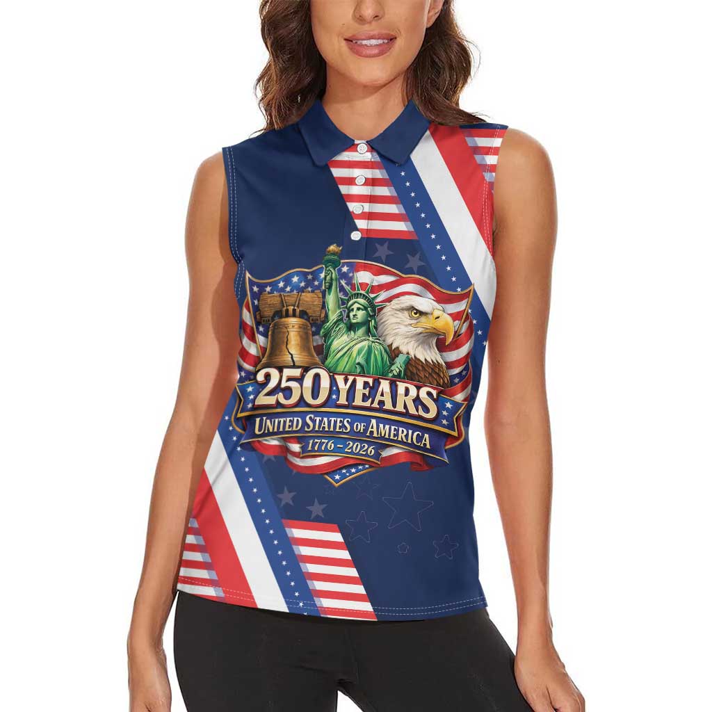 America 250th Anniversary Women Sleeveless Polo Shirt USA 1776-2026 Patriotic Eagle