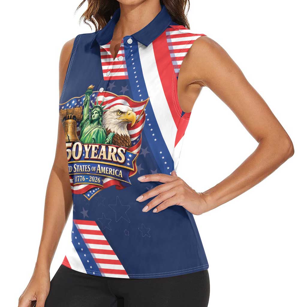 America 250th Anniversary Women Sleeveless Polo Shirt USA 1776-2026 Patriotic Eagle