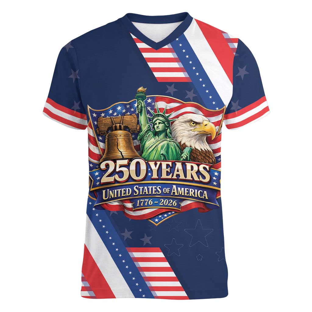 America 250th Anniversary Women V-Neck T-Shirt USA 1776-2026 Patriotic Eagle