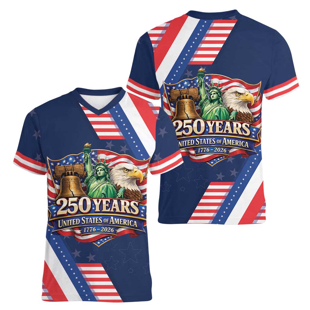 America 250th Anniversary Women V-Neck T-Shirt USA 1776-2026 Patriotic Eagle