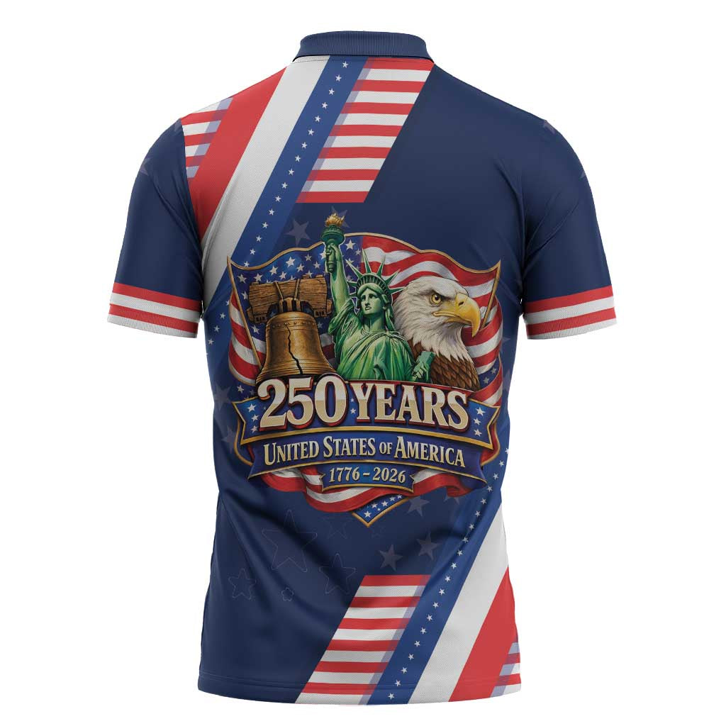 America 250th Anniversary Zipper Polo Shirt USA 1776-2026 Patriotic Eagle