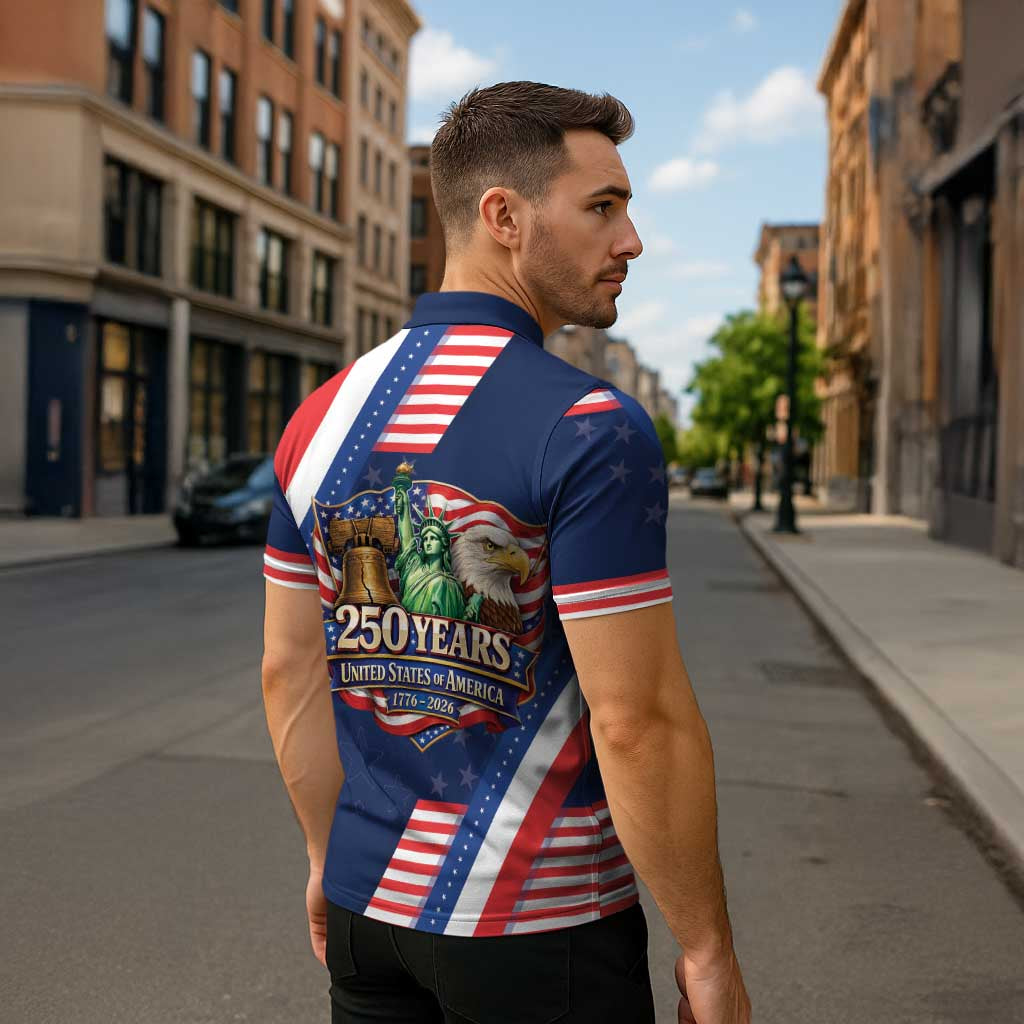 America 250th Anniversary Zipper Polo Shirt USA 1776-2026 Patriotic Eagle