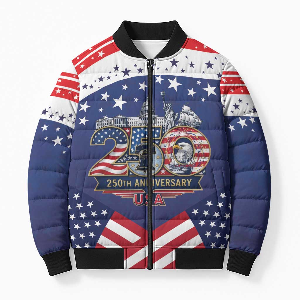 USA 250 Years of Freedom Bomber Puffer Jacket All American Pride