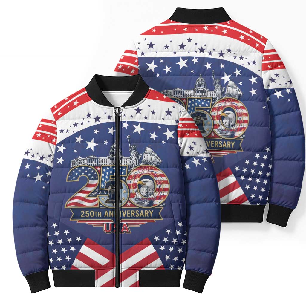 USA 250 Years of Freedom Bomber Puffer Jacket All American Pride