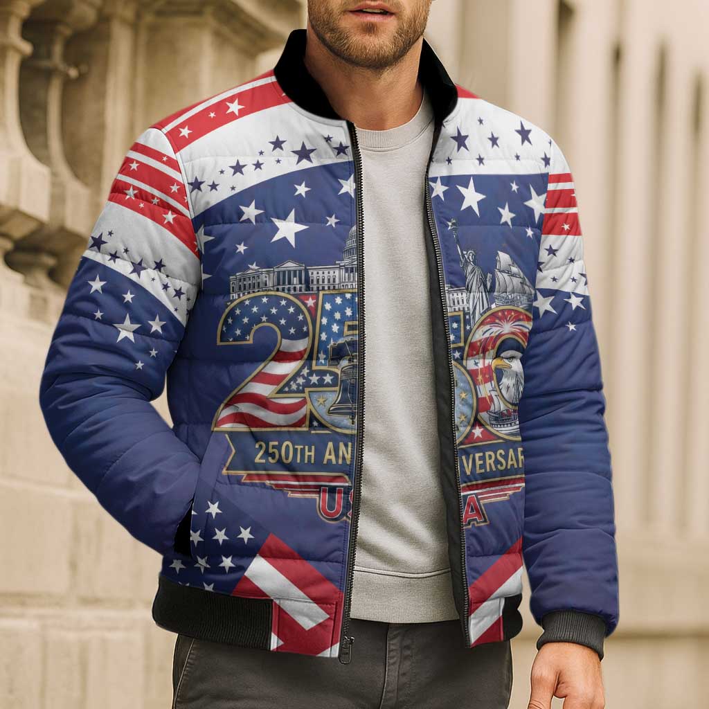 USA 250 Years of Freedom Bomber Puffer Jacket All American Pride