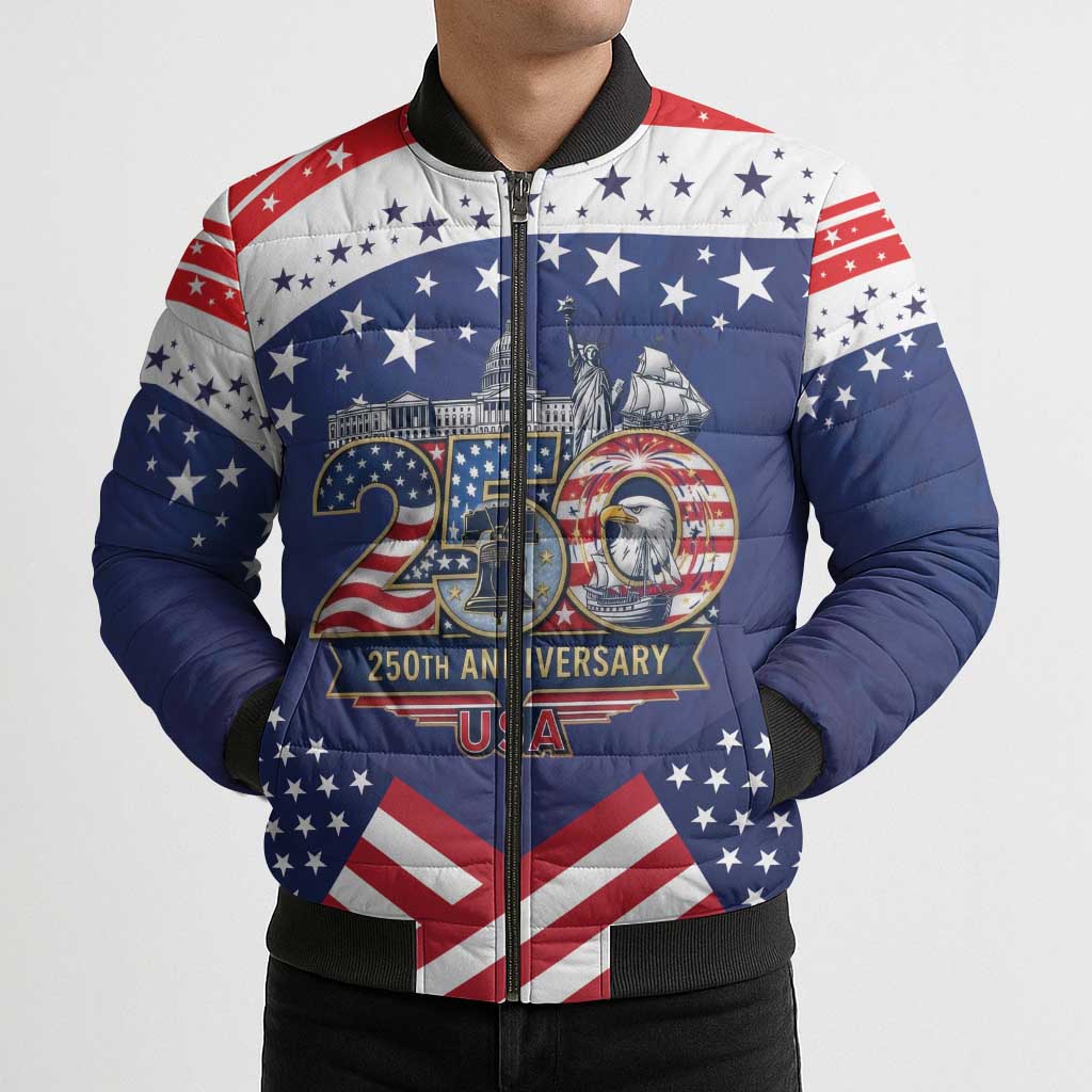 USA 250 Years of Freedom Bomber Puffer Jacket All American Pride