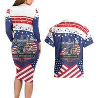 USA 250 Years of Freedom Couples Matching Long Sleeve Bodycon Dress and Hawaiian Shirt All American Pride