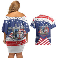 USA 250 Years of Freedom Couples Matching Off Shoulder Short Dress and Hawaiian Shirt All American Pride