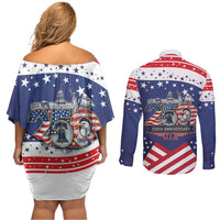 USA 250 Years of Freedom Couples Matching Off Shoulder Short Dress and Long Sleeve Button Shirt All American Pride