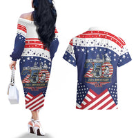 USA 250 Years of Freedom Couples Matching Off The Shoulder Long Sleeve Dress and Hawaiian Shirt All American Pride