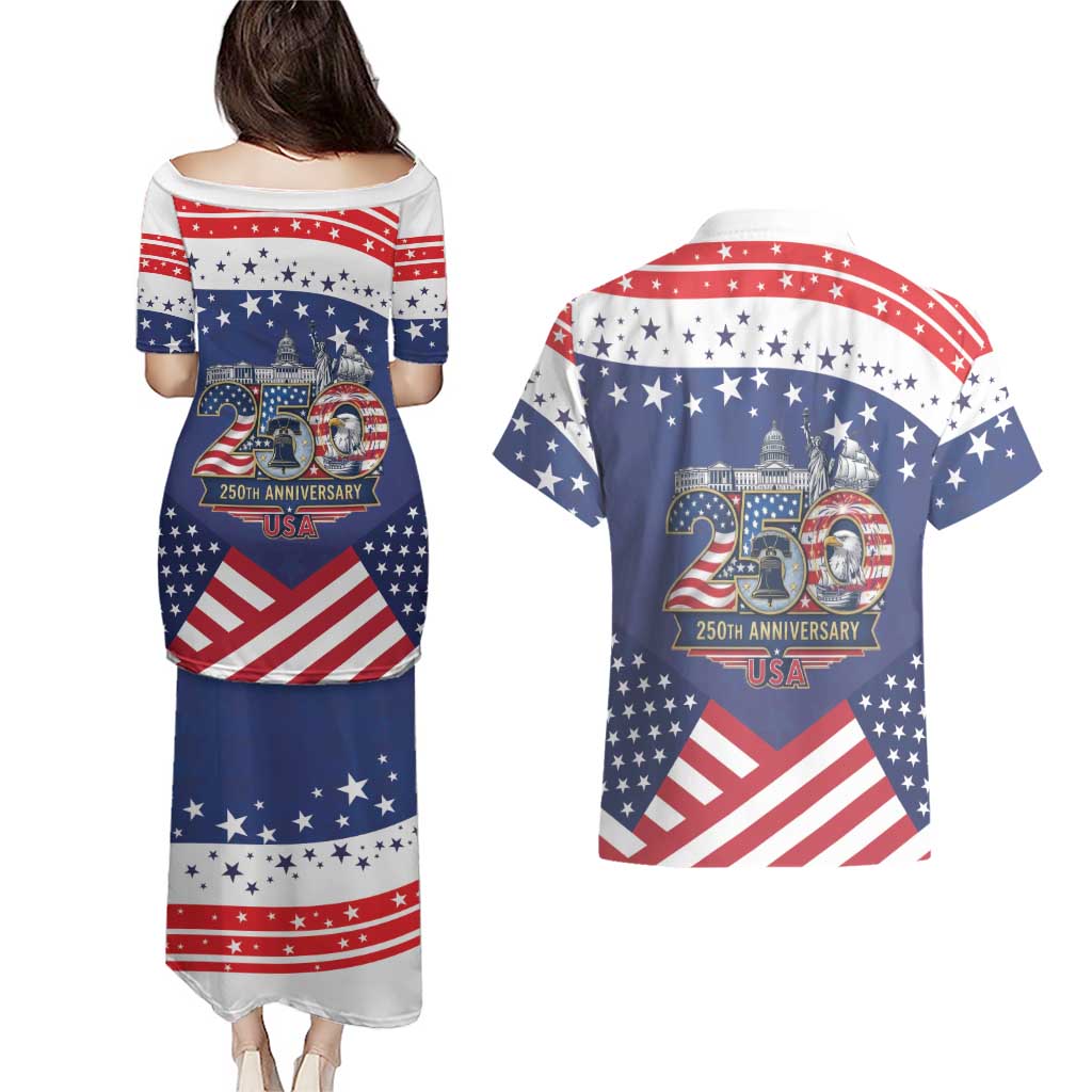 USA 250 Years of Freedom Couples Matching Puletasi and Hawaiian Shirt All American Pride