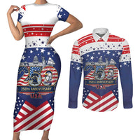 USA 250 Years of Freedom Couples Matching Short Sleeve Bodycon Dress and Long Sleeve Button Shirt All American Pride