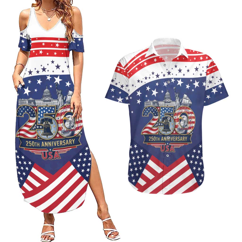 USA 250 Years of Freedom Couples Matching Summer Maxi Dress and Hawaiian Shirt All American Pride