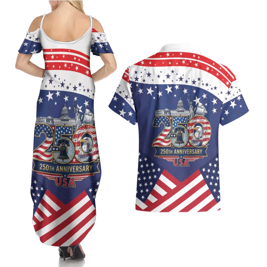 USA 250 Years of Freedom Couples Matching Summer Maxi Dress and Hawaiian Shirt All American Pride