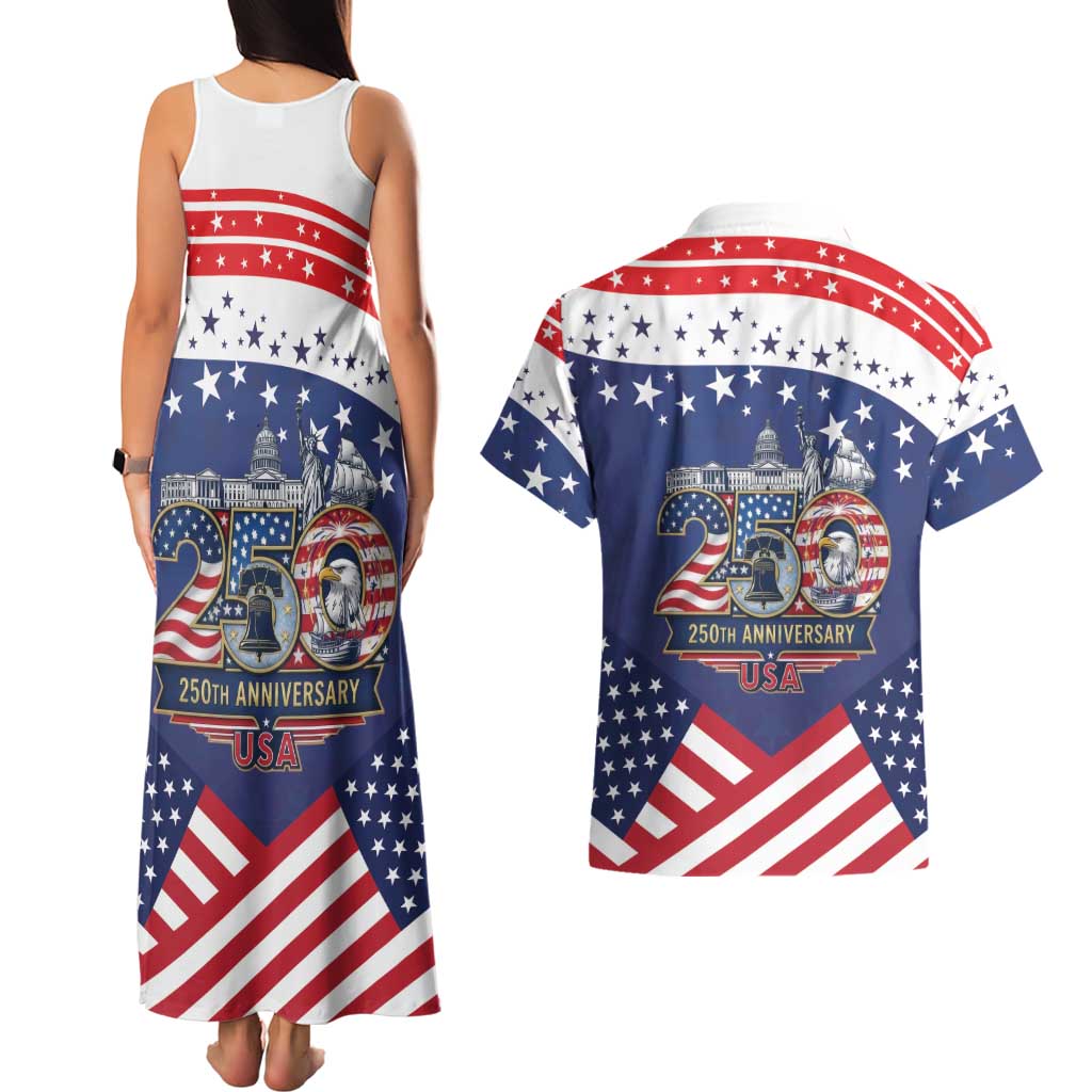 USA 250 Years of Freedom Couples Matching Tank Maxi Dress and Hawaiian Shirt All American Pride