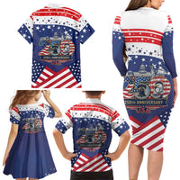 USA 250 Years of Freedom Family Matching Long Sleeve Bodycon Dress and Hawaiian Shirt All American Pride