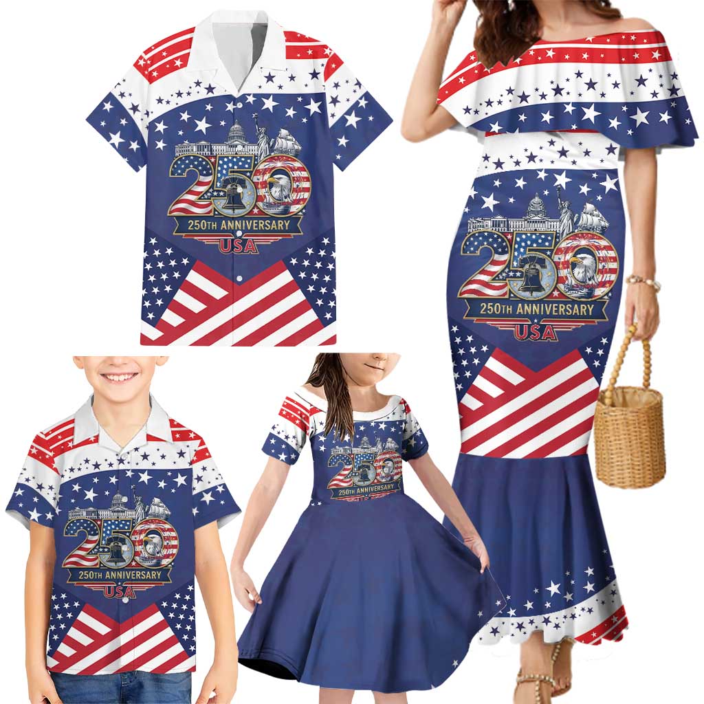 USA 250 Years of Freedom Family Matching Mermaid Dress and Hawaiian Shirt All American Pride