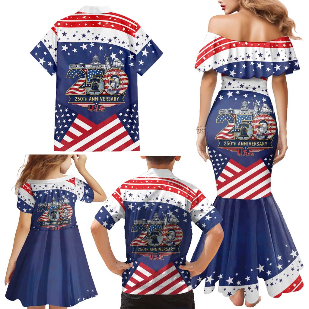 USA 250 Years of Freedom Family Matching Mermaid Dress and Hawaiian Shirt All American Pride