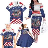 USA 250 Years of Freedom Family Matching Off The Shoulder Long Sleeve Dress and Hawaiian Shirt All American Pride