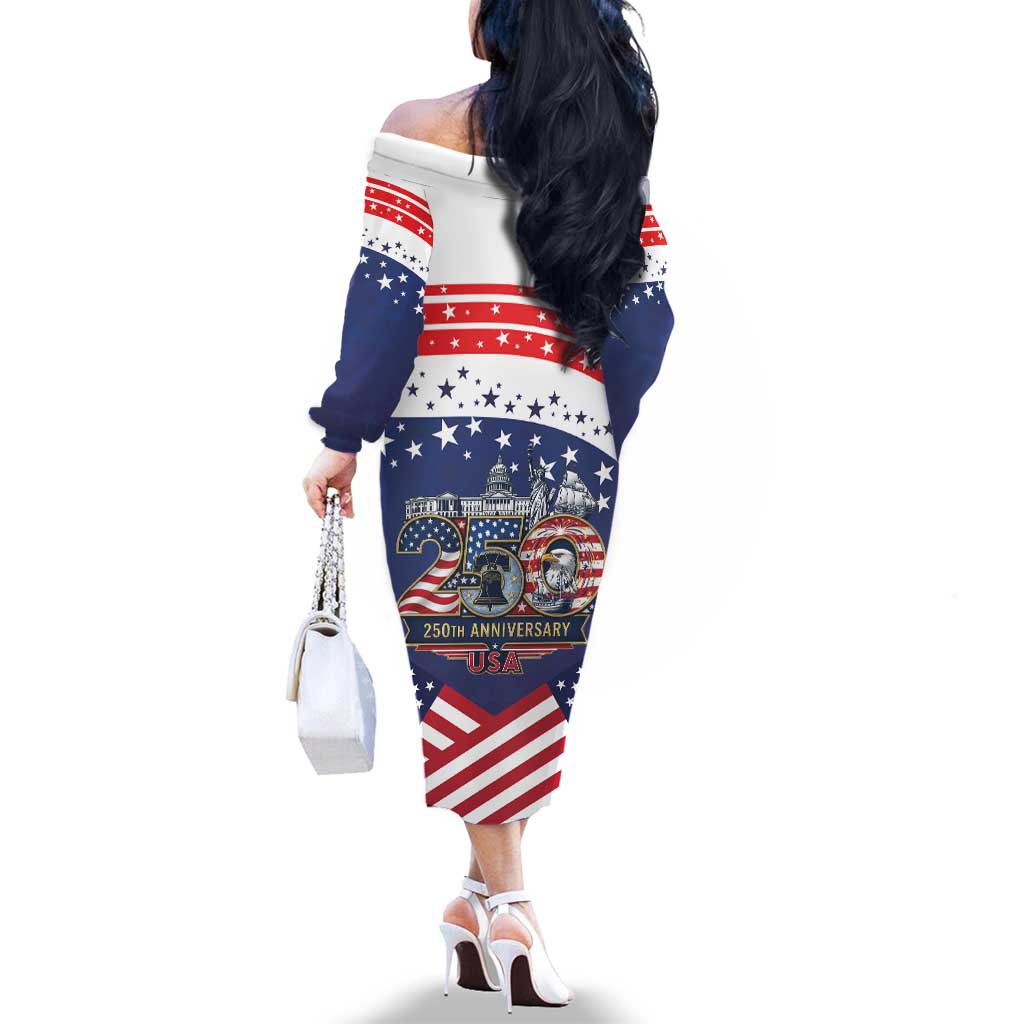 USA 250 Years of Freedom Family Matching Off The Shoulder Long Sleeve Dress and Hawaiian Shirt All American Pride