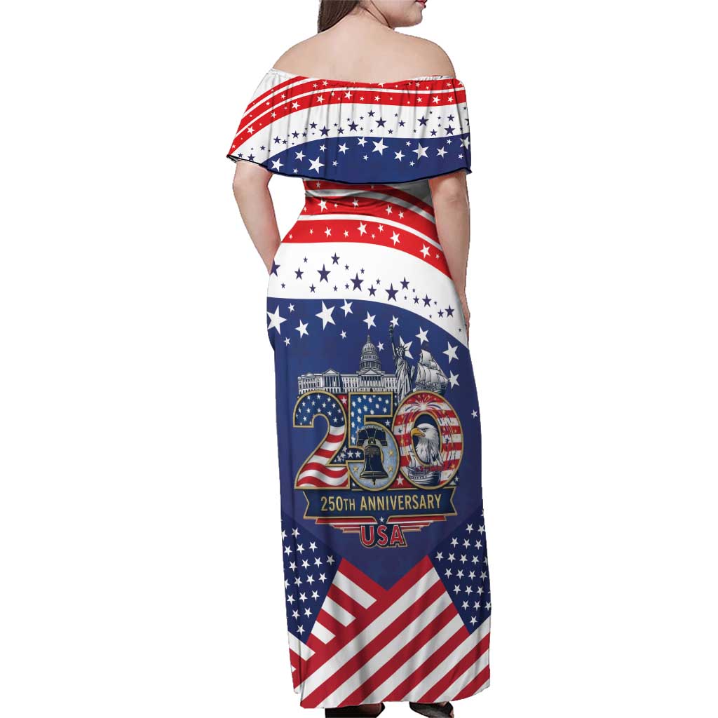 USA 250 Years of Freedom Family Matching Off Shoulder Maxi Dress and Hawaiian Shirt All American Pride