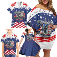 USA 250 Years of Freedom Family Matching Off Shoulder Short Dress and Hawaiian Shirt All American Pride